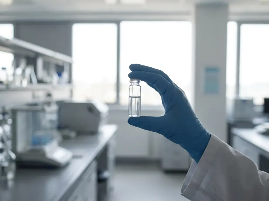 A sample vial in a laboratory, where hormone levels are measured before anything is prescribed